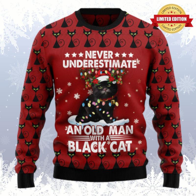 Black Cat Old Man Ugly Sweaters For Men Women