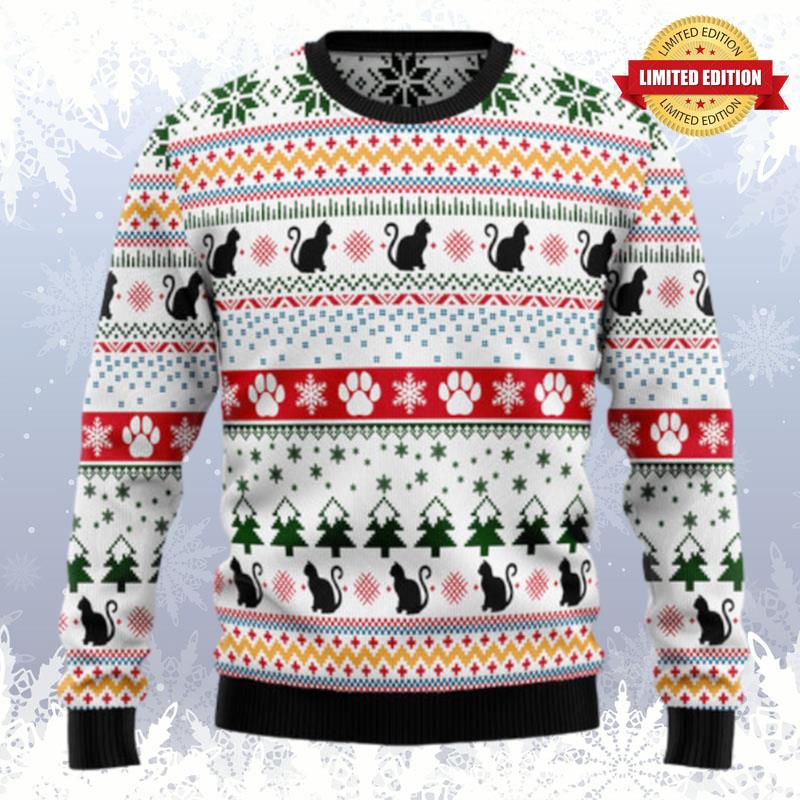 Black Cat Pattern Ugly Sweaters For Men Women