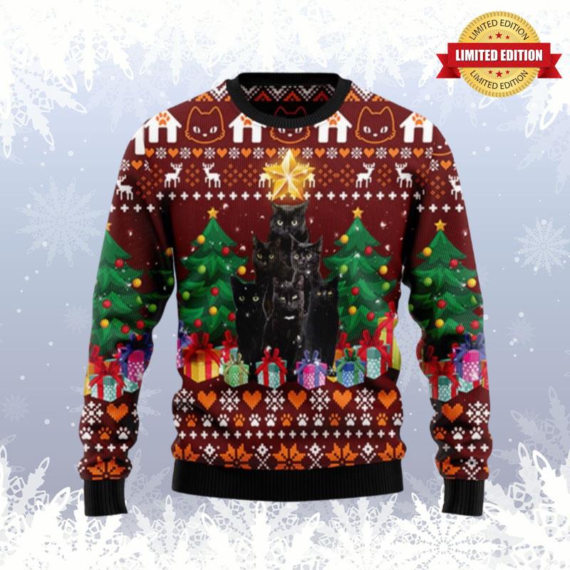 Black Cat Pattern Ugly Sweaters For Men Women