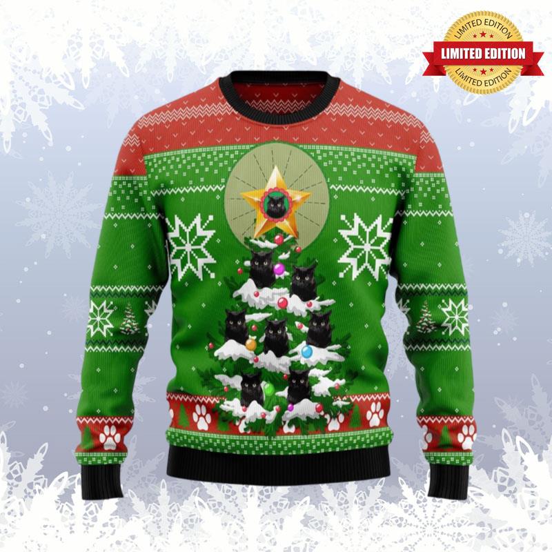 Black Cat Pine Tree Ugly Sweaters For Men Women