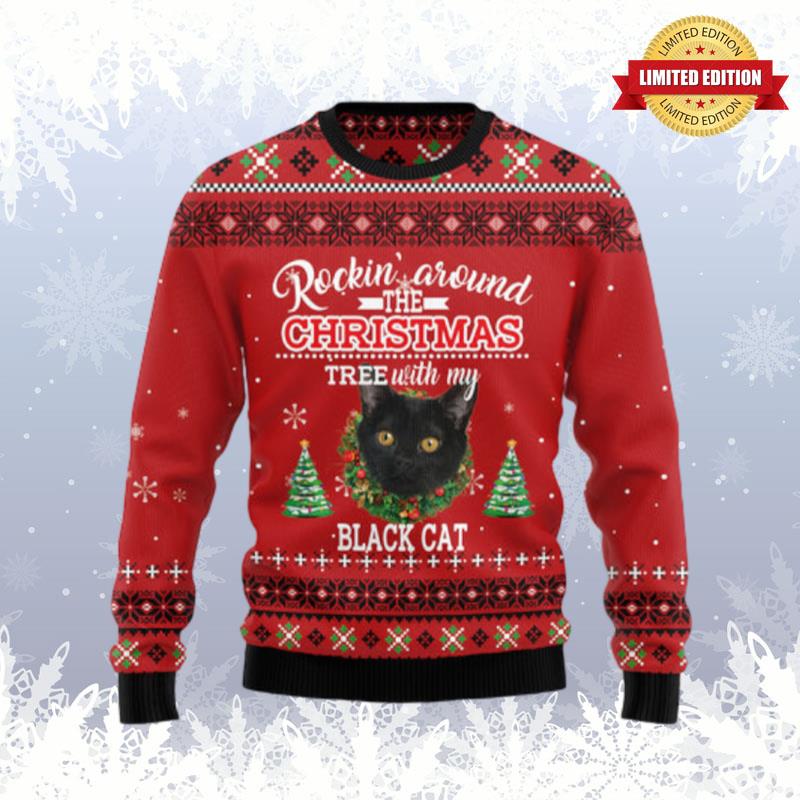 Black Cat Rockin' Ugly Sweaters For Men Women