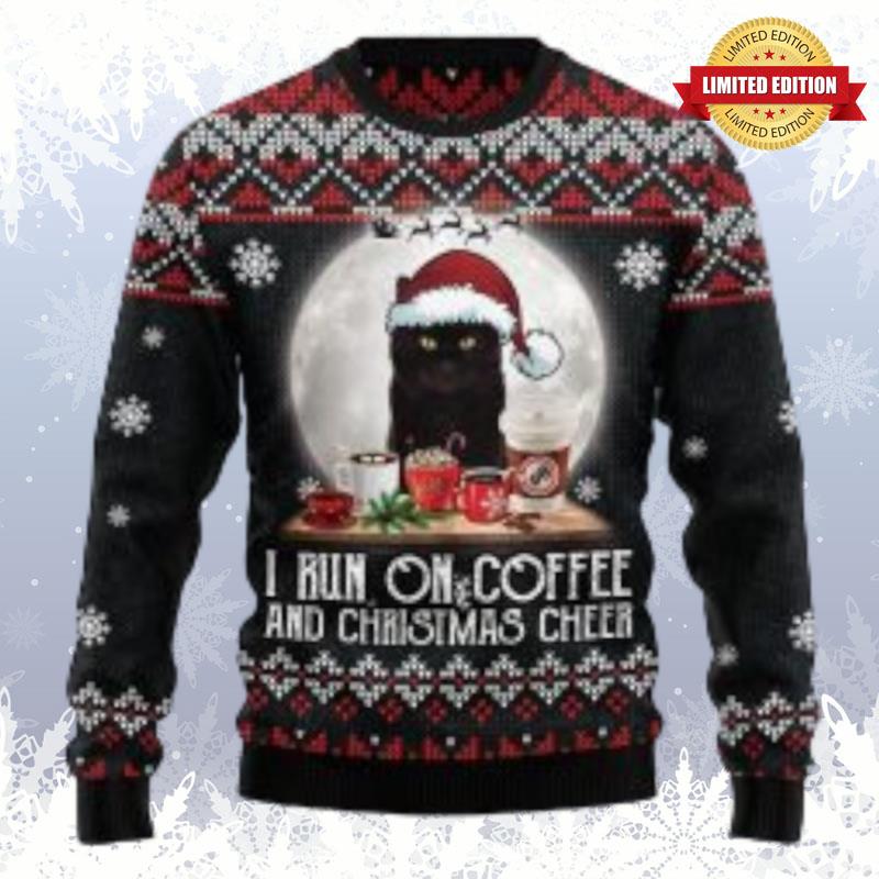 Black Cat Run On Coffee Ugly Christmas Sweater Ugly Sweaters For Men Women