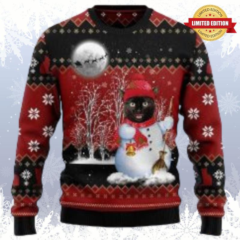 Black Cat Santa Snowman Ugly Sweaters For Men Women