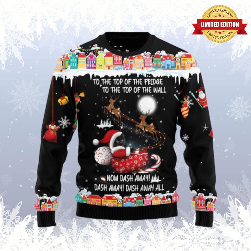 Black Cat Sleigh Christmas Ugly Sweaters For Men Women