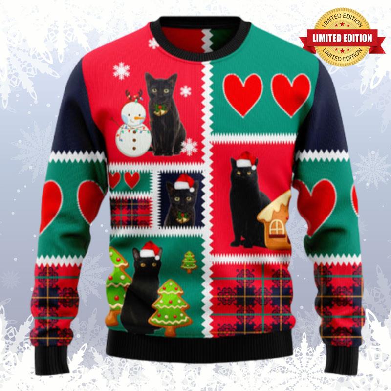 Black Cat Snow Ugly Sweaters For Men Women