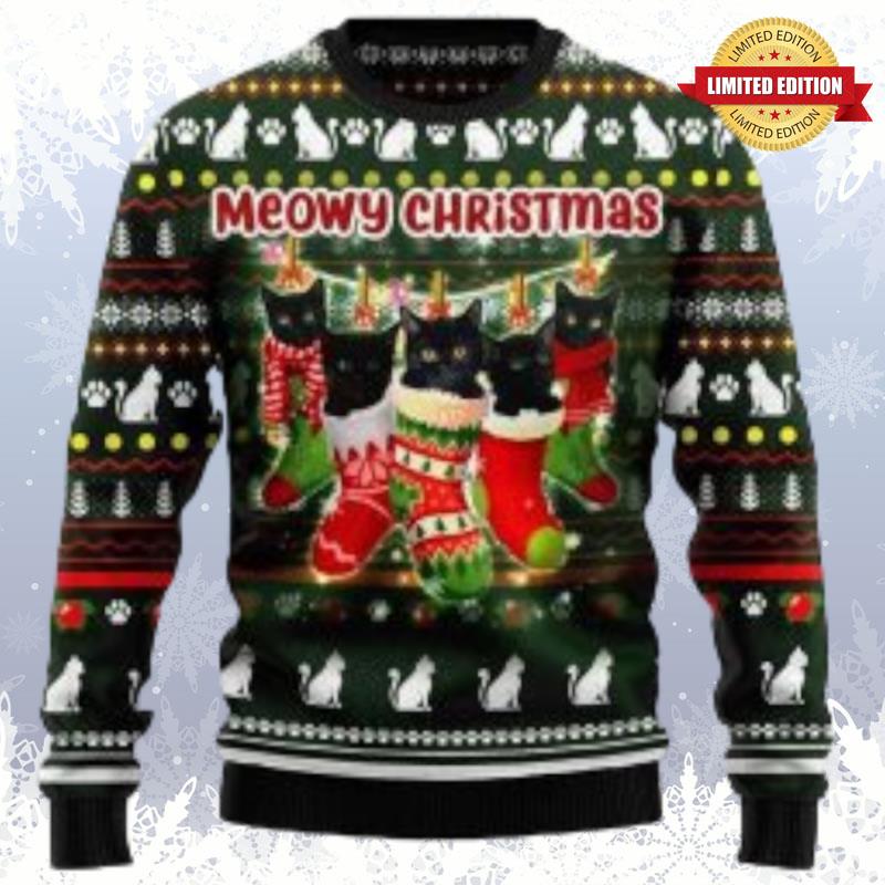 Black Cat Socks Meowy Christmas Ugly Sweaters For Men Women