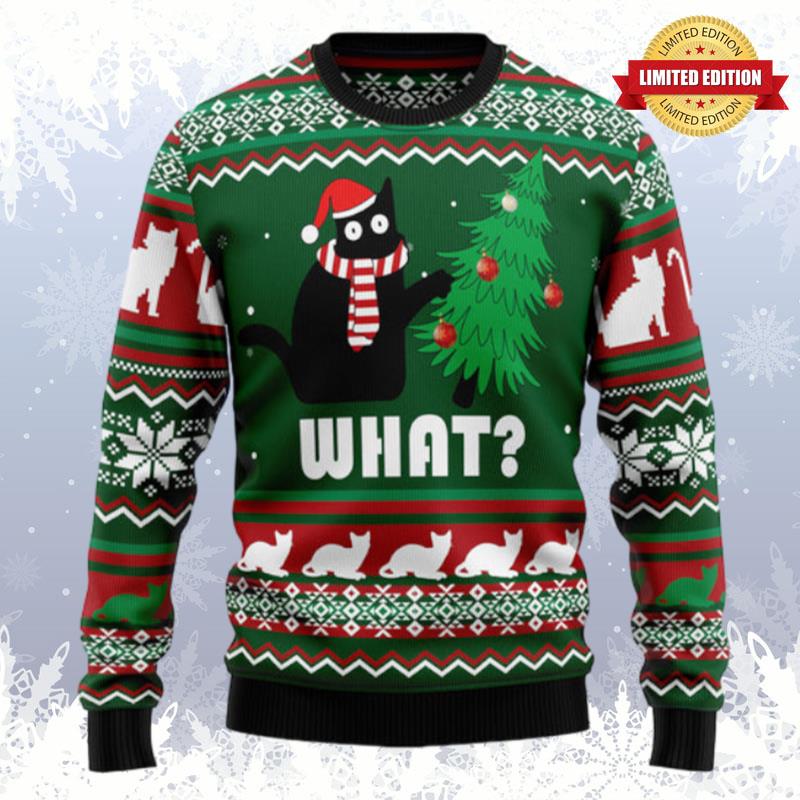 Black Cat What Christmas Ugly Sweaters For Men Women