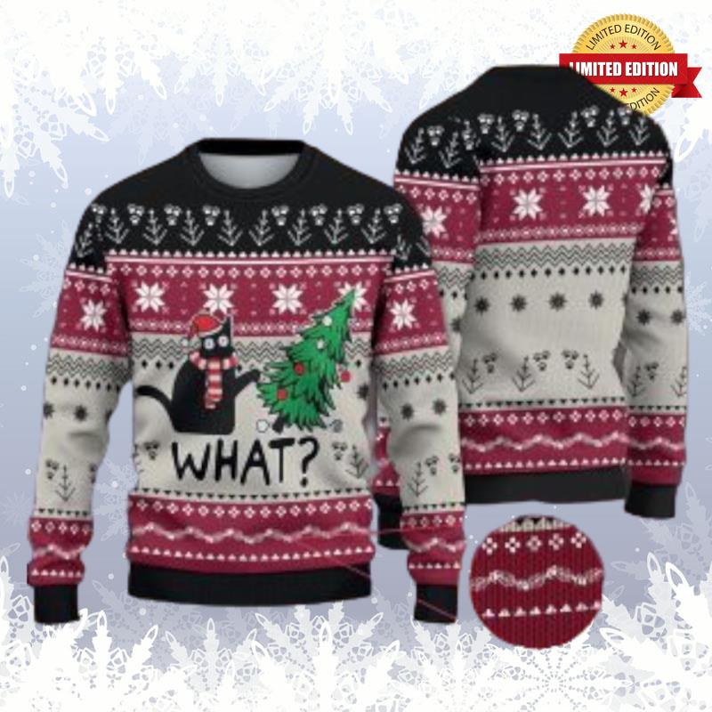 Black Cat What Ugly Christmas Sweater Ugly Sweaters For Men Women