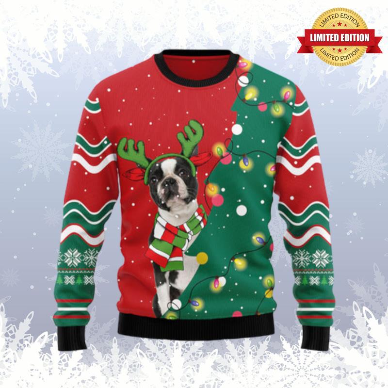 Boston Terrier Christmas Tree Ugly Sweaters For Men Women
