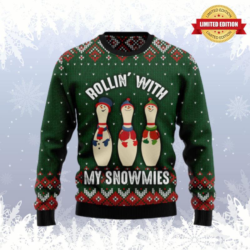 Bowling Rollin' With My Snowmies Ugly Sweaters For Men Women