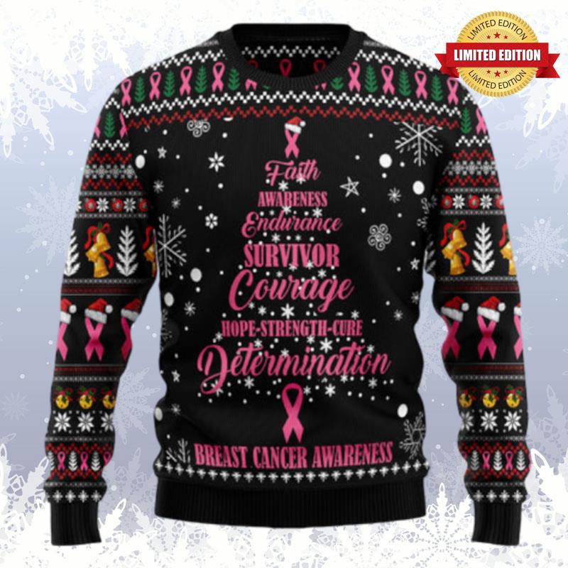 Breast Cancer Christmas Tree Ugly Sweaters For Men Women