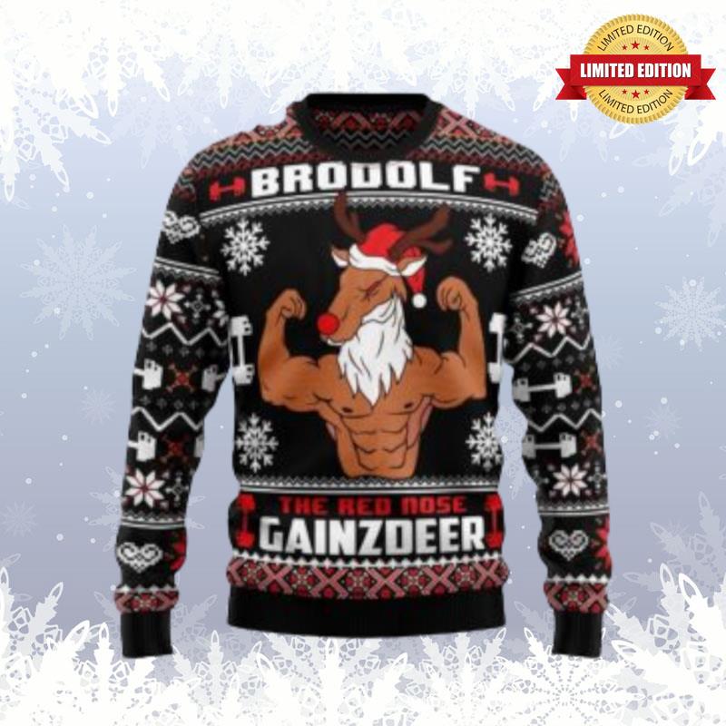 Brodolf The Red Nose Gainzdeer Gym Ugly Sweaters For Men Women