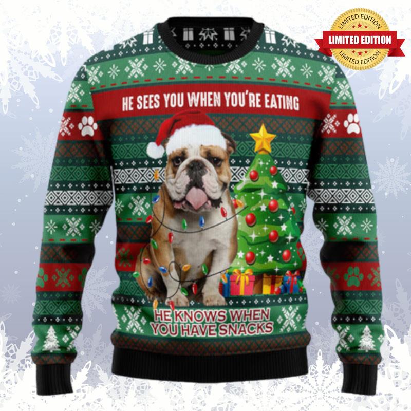 Bulldog Loves Snacks Ugly Sweaters For Men Women