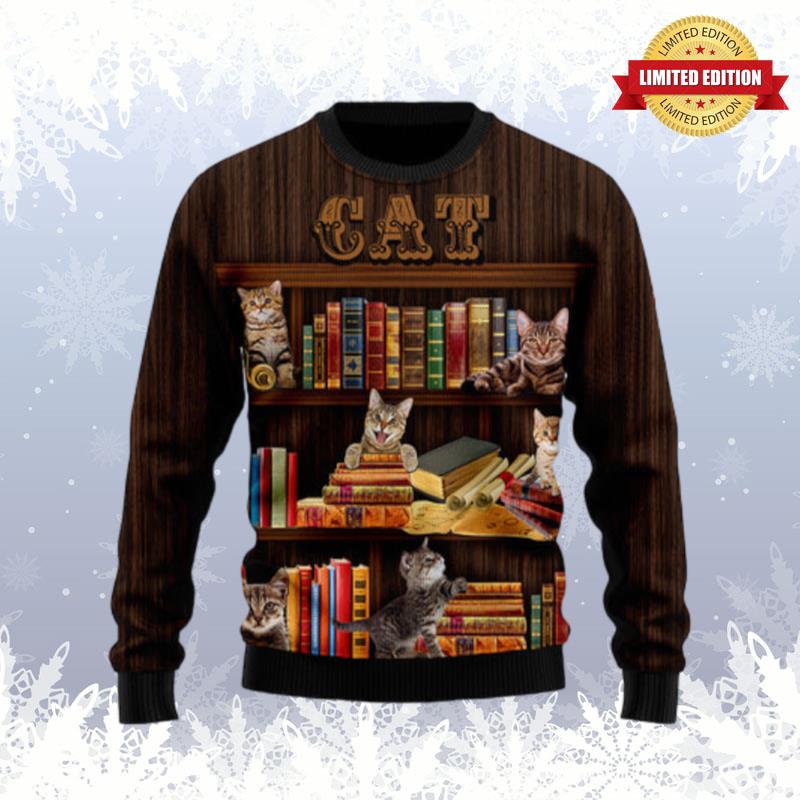 Cat Bookcase Ugly Sweaters For Men Women