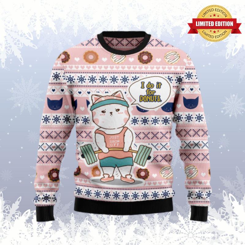 Cat I Do It For Donuts Ugly Sweaters For Men Women