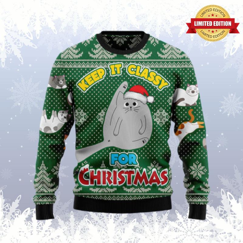 Cat Keep It Classy For Christmas Ugly Sweaters For Men Women