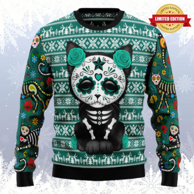 Cat Sugar Skull TG5124 unisex womens & mens, couples matching, friends, cat lover, cat mom, funny family ugly christmas holiday sweater gifts (plus size available) Ugly Sweaters For Men Women