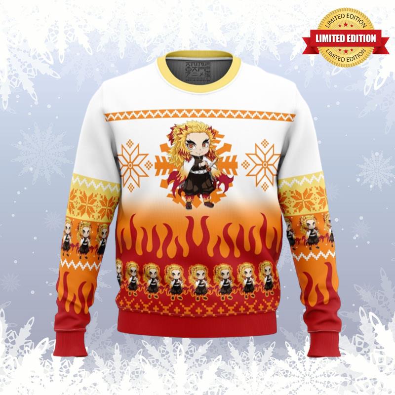 Chibi Christmas Kyojuro Rengoku Demon Slayer Ugly Sweaters For Men Women