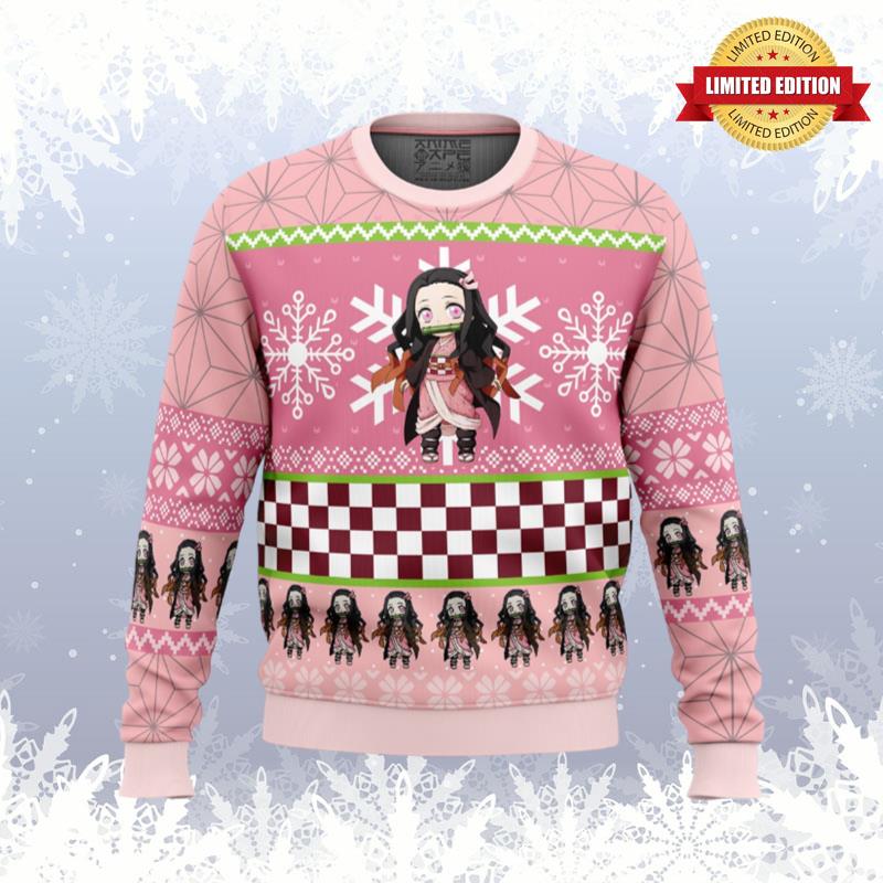 Chibi Christmas Nezuko Kamado Demon Slayer Ugly Sweaters For Men Women