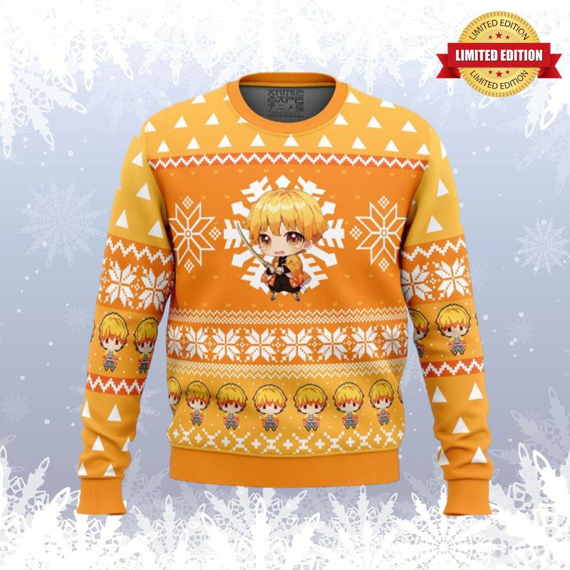 Chibi Christmas Zenitsu Agatsuma Demon Slayer Ugly Sweaters For Men Women