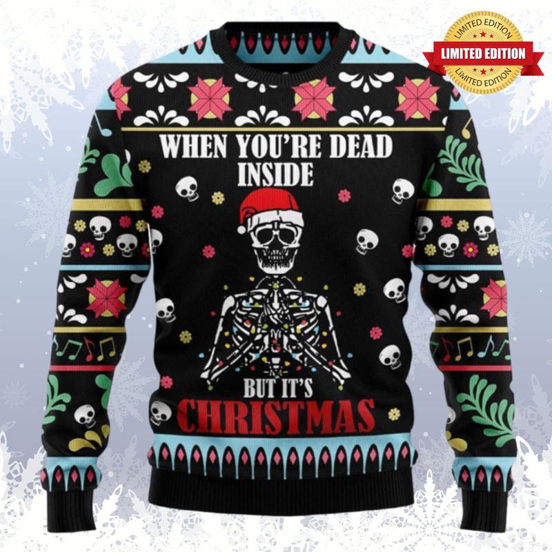 Christmas Skeleton With Santa Hat Ugly Sweaters For Men Women