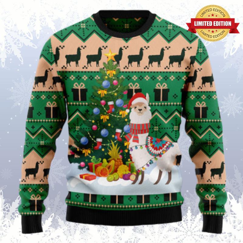 Christmas Tree Llama Ugly Sweaters For Men Women