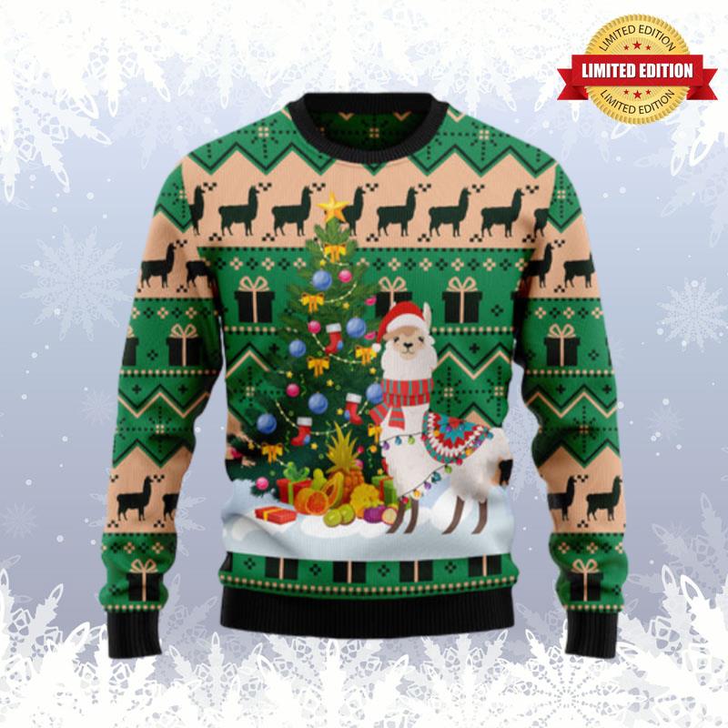 Christmas Tree Llama Ugly Sweaters For Men Women