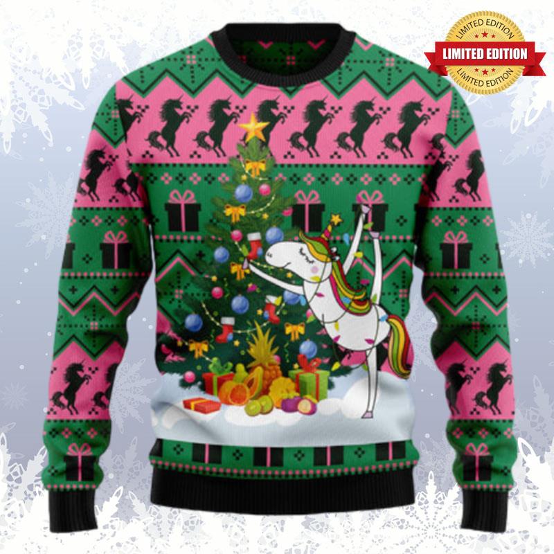Christmas Tree Unicorn Ugly Sweaters For Men Women