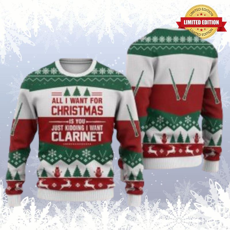 Clarinet All I Want For Christmas Ugly Sweaters For Men Women