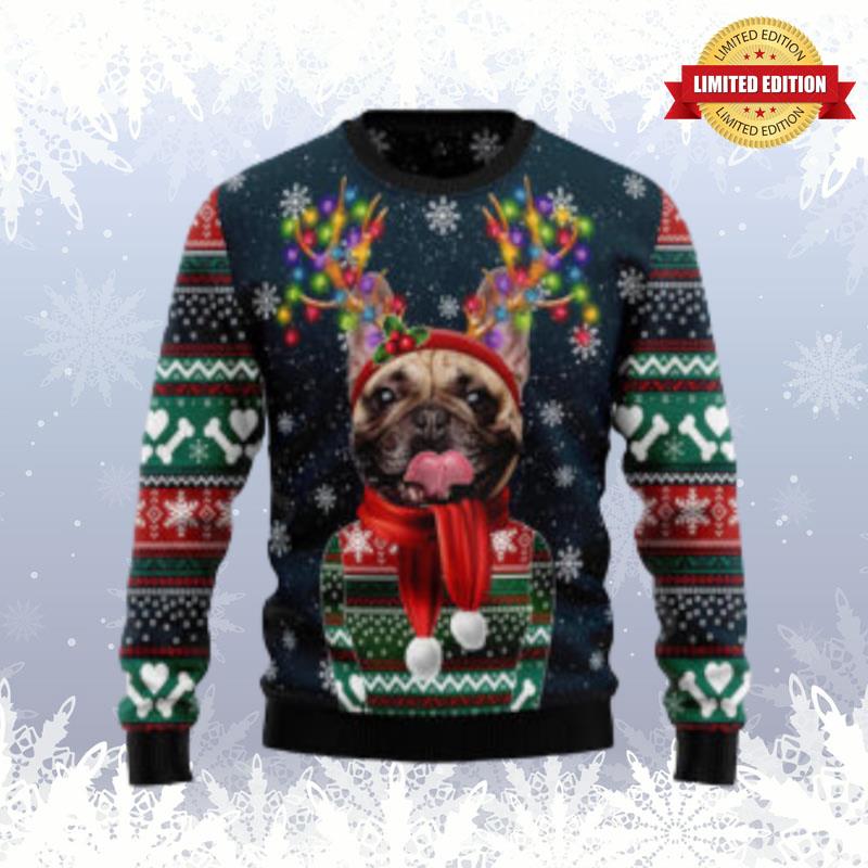 Cool French Bulldog Christmas Light Ugly Ugly Sweaters For Men Women