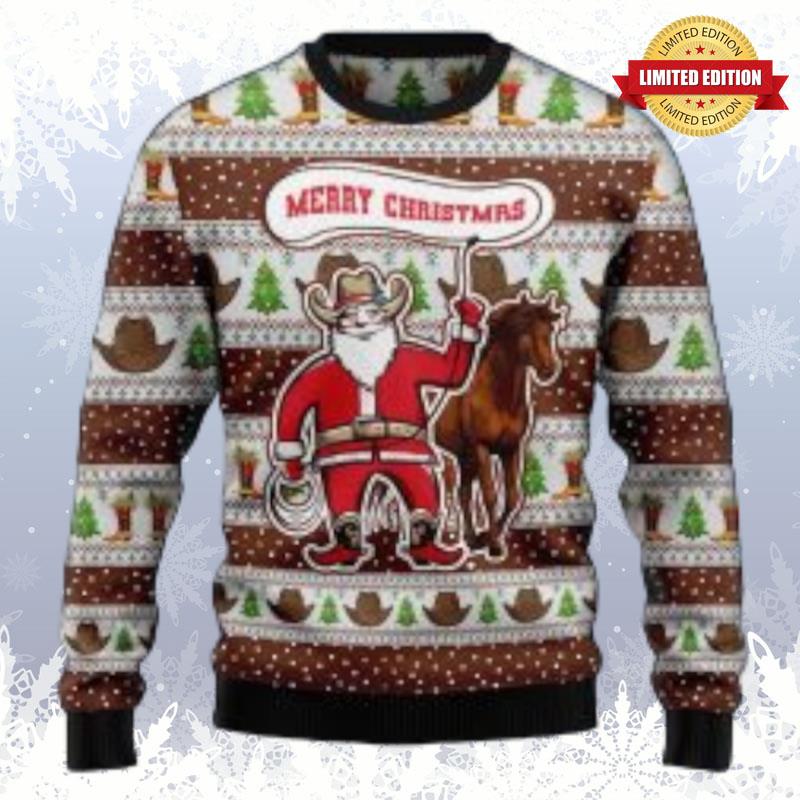 Cowboy Santa Claus Ugly Christmas Sweater Ugly Sweaters For Men Women