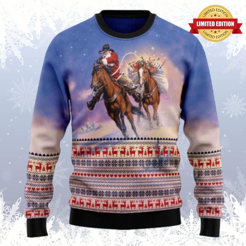 Cowboy Santa Claus Ugly Sweaters For Men Women