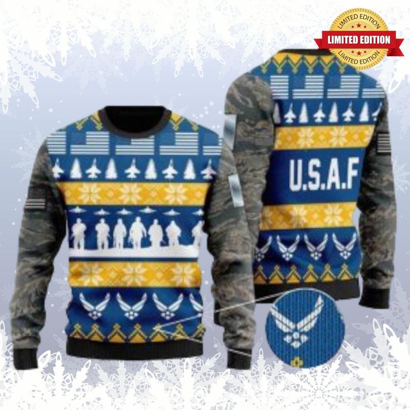 Custom Rank Us Air Force Christmas Ugly Sweaters For Men Women