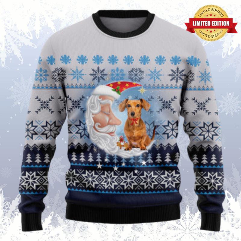 Dachshund Love Santa Moon Ugly Sweaters For Men Women