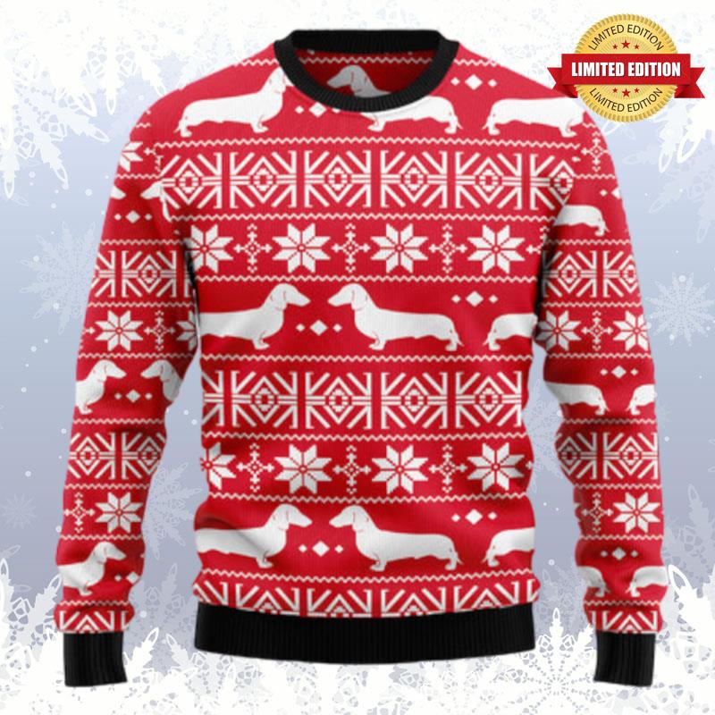 Dachshund Red Christmas Pattern Ugly Sweaters For Men Women