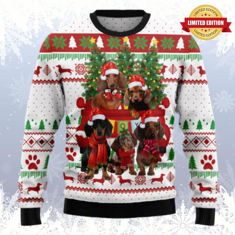 Dachshund Red Truck G5129 - Ugly Christmas Sweater unisex womens & mens