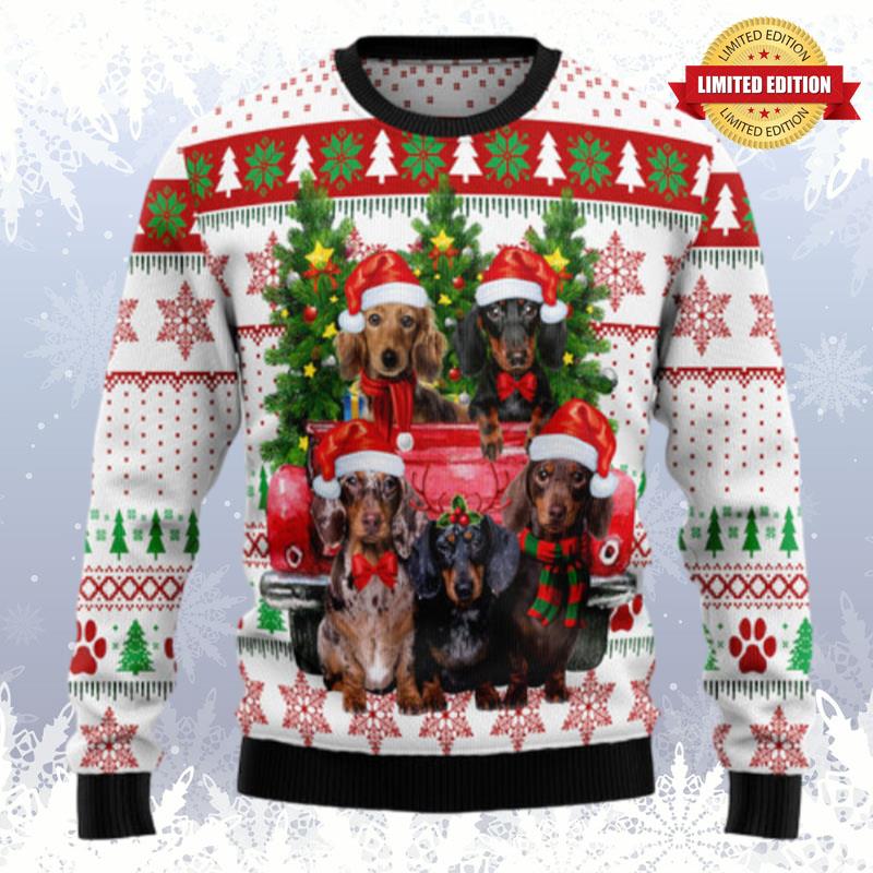 Dachshund Red Truck Ugly Sweaters For Men Women
