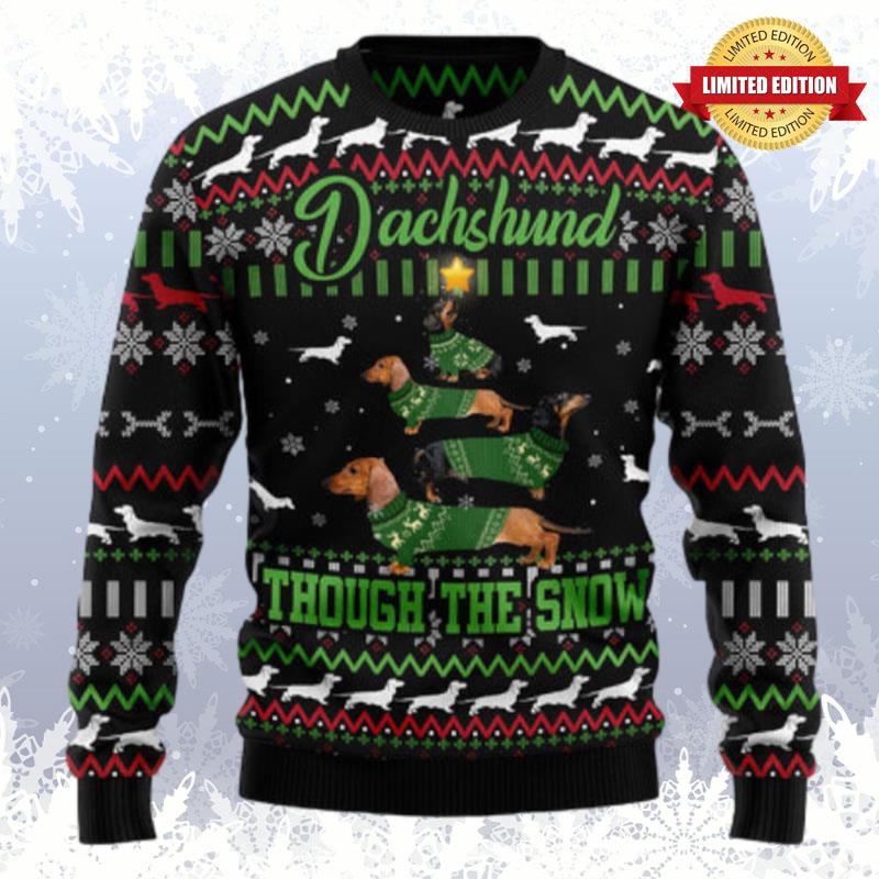 Dachshund Through Snow Christmas Ugly Sweaters For Men Women