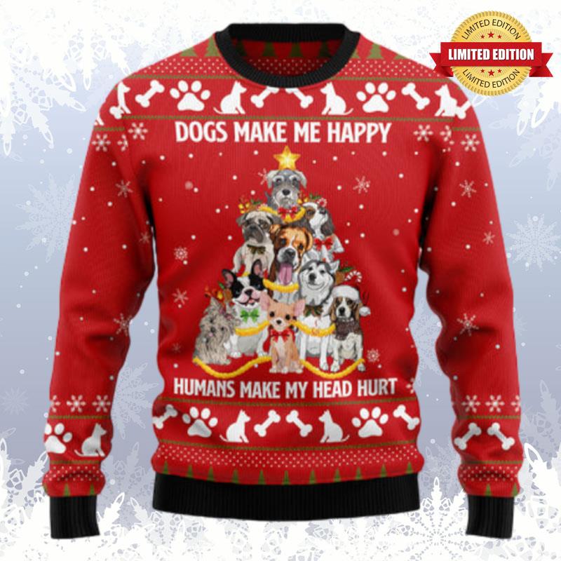 Dogs Make Me Happy Ugly Sweaters For Men Women