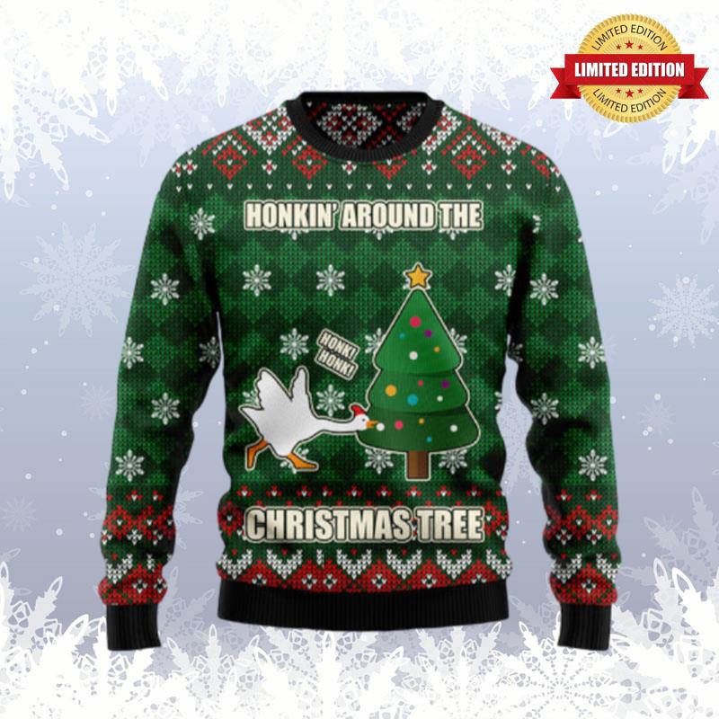 Duck Honkin Around Christmas Tree Ugly Sweaters For Men Women