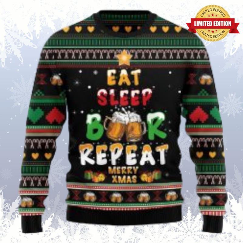 Eat Sleep Beer Funny Family Ugly Sweaters For Men Women