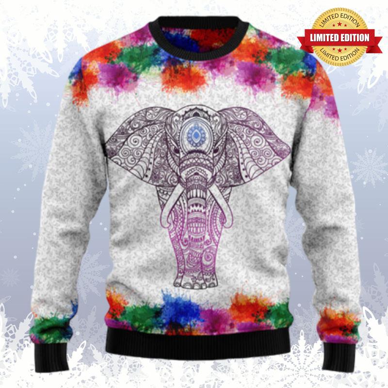 Elephant Mandala Color Ugly Sweaters For Men Women