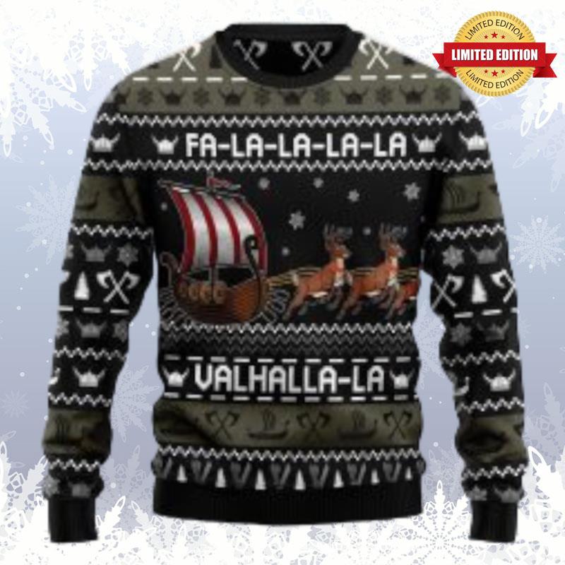 Fa La La Valhalla Viking Ship Funny Family Ugly Sweaters For Men Women