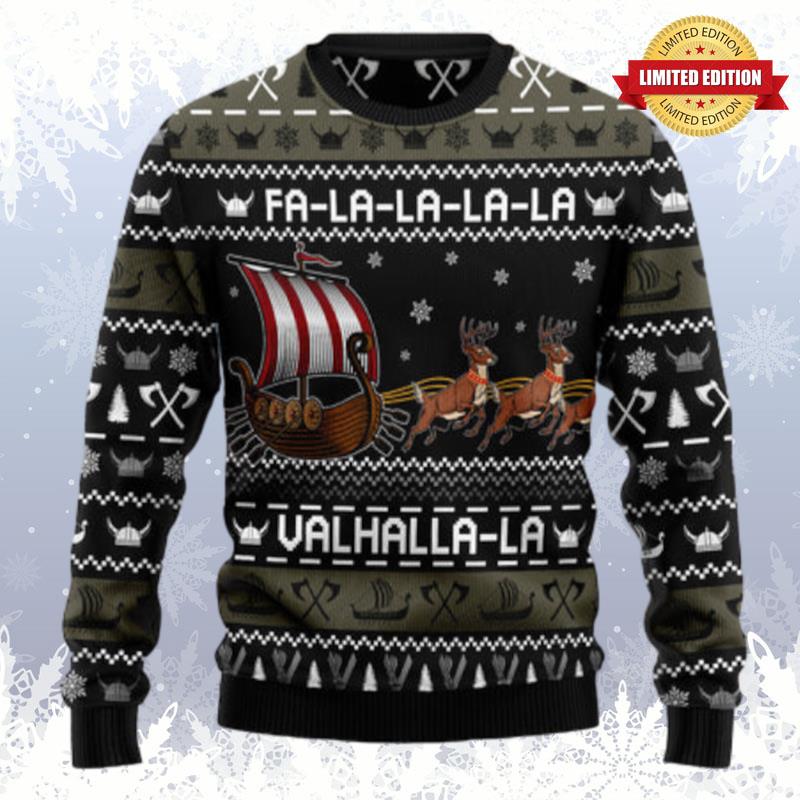 Fa La La Valhalla Viking Ship Ugly Sweaters For Men Women