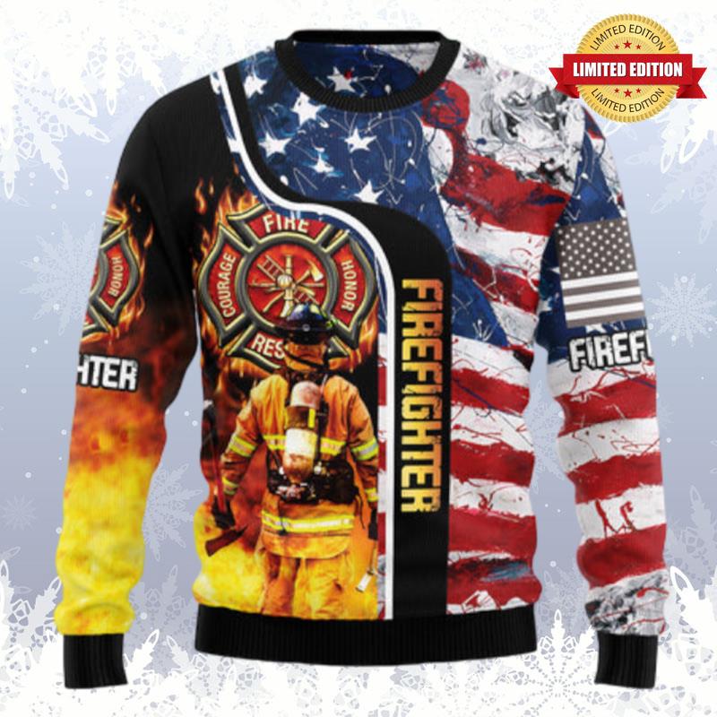 Firefighter Usa Flag Ugly Sweaters For Men Women