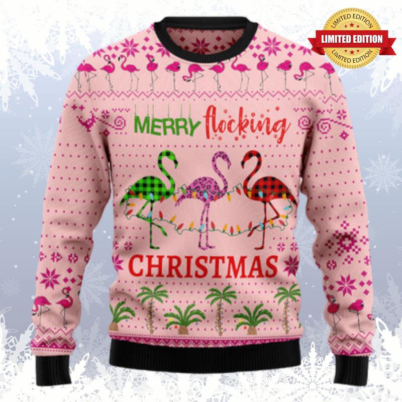 Flamingo Merry Flocking Christmas Ugly Sweaters For Men Women