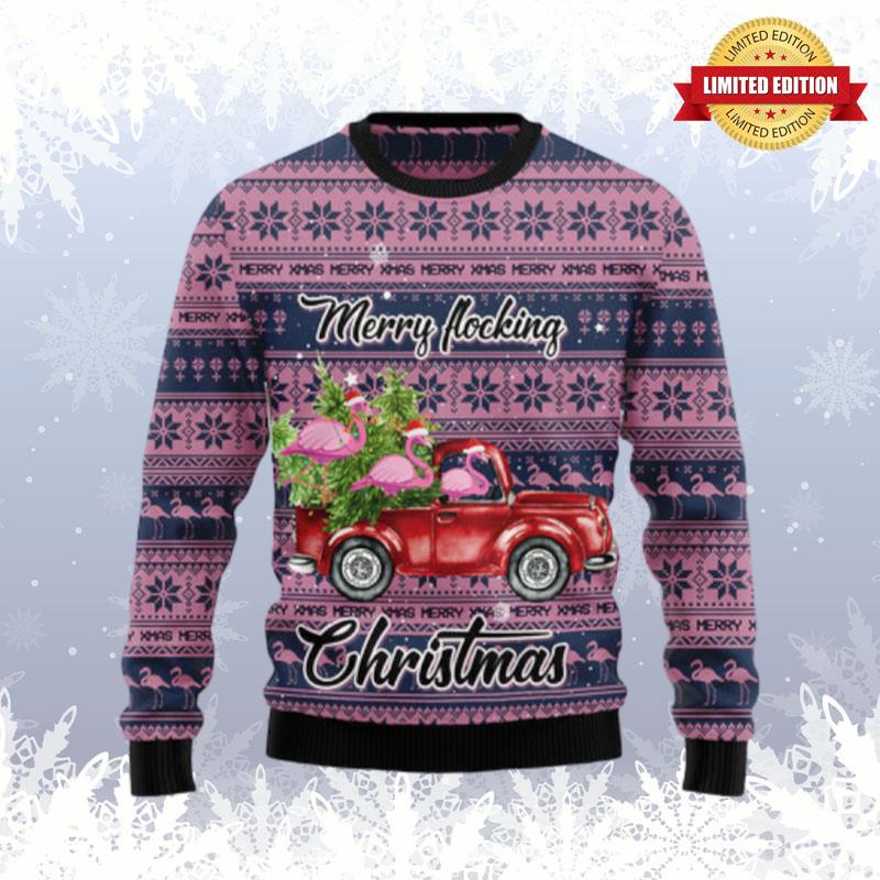 Flamingo Merry Flocking Christmas Ugly Sweaters For Men Women