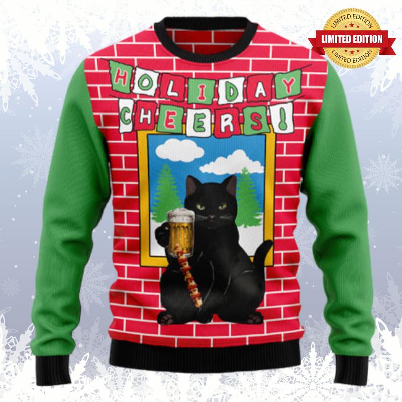 Holiday Cheer Black Cat Beer Ugly Sweaters For Men Women