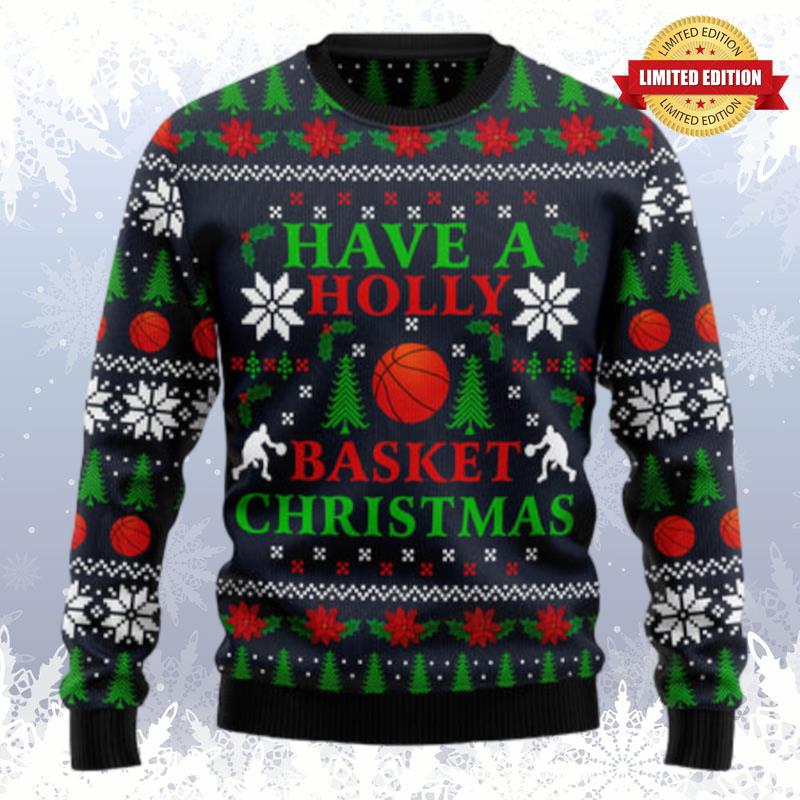 Holly Basket Basketball Christmas Ugly Sweaters For Men Women