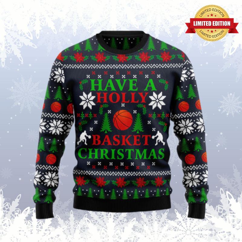 Holly Basket Basketball Christmas Ugly Sweaters For Men Women